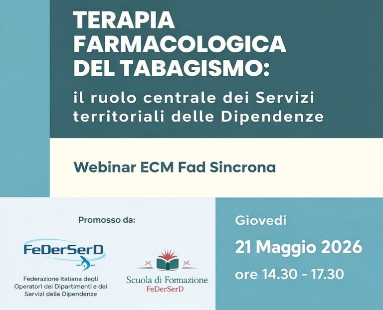 Webinar ECM gratis: Terapia farmacologica del tabagismo – Il ruolo centrale dei servizi territoriali delle dipendenze