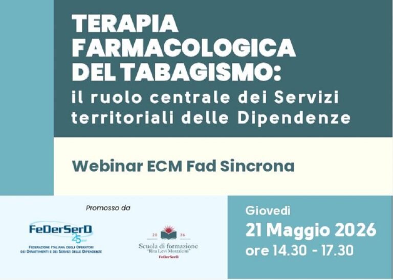 Webinar ECM gratuito per medico &ldquo;Terapia farmacologica del tabagismo &ndash; Il ruolo centrale dei servizi territoriali delle dipendenze&rdquo;